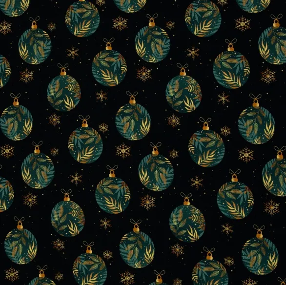 Gebrushte sweaterstof donkerblauw met kerstballen